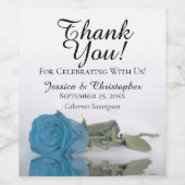 Elegant Turquoise Blue Roos Wedding Dank je Wijn Etiket (Enkel label)