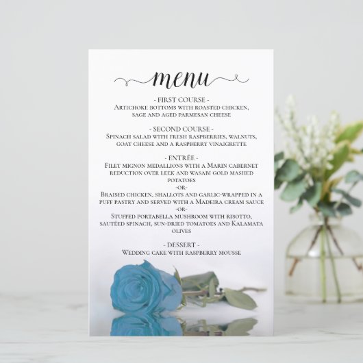 Elégant Turquoise Blue Rose Budget Mariage Menu (Debout devant)