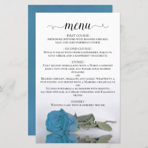 Elégant Turquoise Blue Rose Budget Mariage Menu