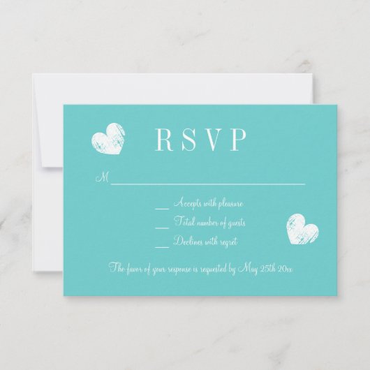 Elegant turquoise blue RSVP bruiloft reactiekaarte (Voorkant)