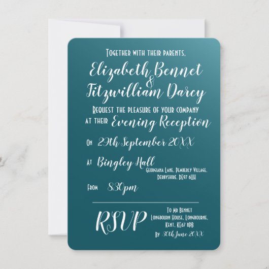 Elégant Turquoise Blue Soir Invitation (Devant)