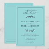 Elegant Turquoise Blue Wedding-uitnodiging Kaart (Voorkant / Achterkant)