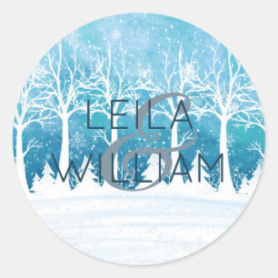 Elegant turquoise bruiloft ontwerp Blauw Ronde Sticker