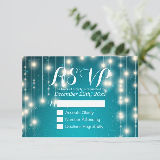 Élégant Turquoise Chaîne Lumières Mariage RSVP Rép (Debout devant)