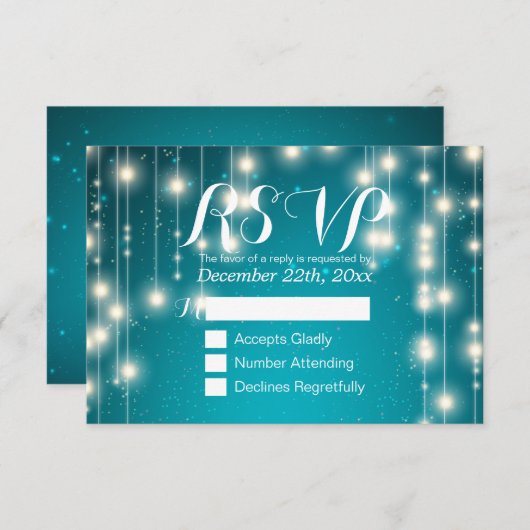 Élégant Turquoise Chaîne Lumières Mariage RSVP Rép (Devant / Derrière)