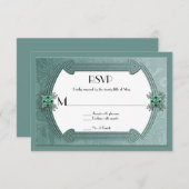 Elégant Turquoise Damask Jewels RSVP Card (Devant / Derrière)