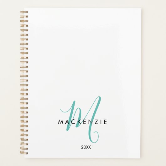 Élégant Turquoise de script blanc moderne Monogram (Devant)