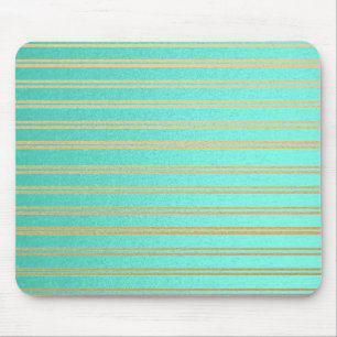 Elegant Turquoise en Gold Shimmer Stripes Muismat