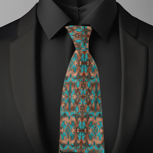 Elegant turquoise en koper patroon stropdas