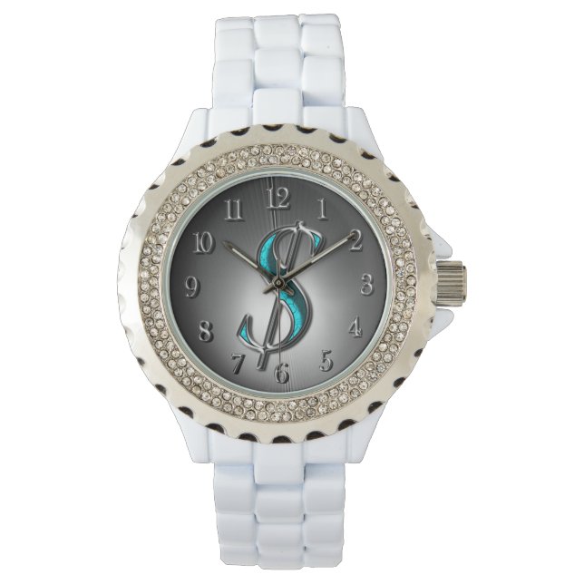 Elegant Turquoise en Silver Dollar Sign Stylish Horloge (Voorkant)