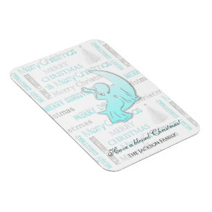 Elegant Turquoise en Silver KerstTypografie Magneet