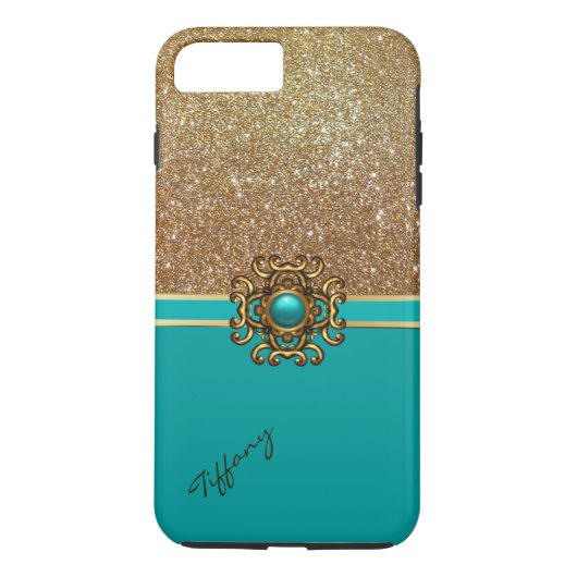 Élégant Turquoise et Gold iPhone 7 Plus coque (Dos)