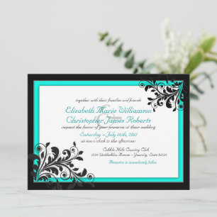 Elégant Turquoise Faire-part de mariage noir