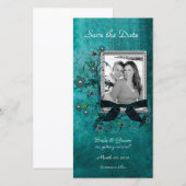 Elégant Turquoise Floral Enregistrer la date Carte (Devant / Derrière)