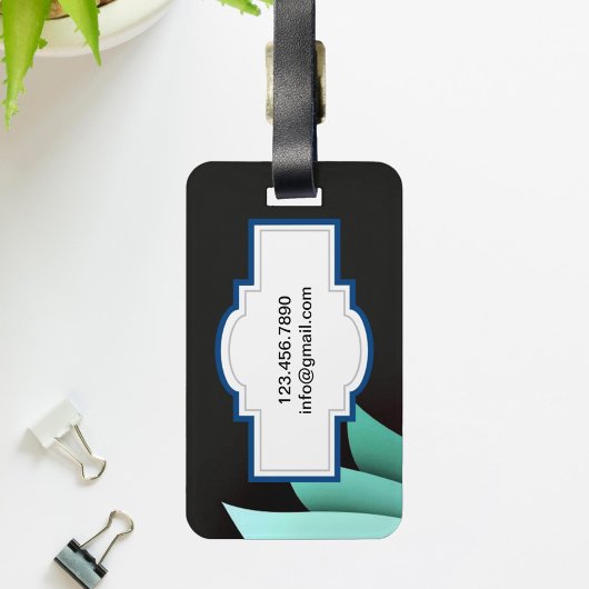 Elegant Turquoise Floral gepersonaliseerd monogram Bagagelabel