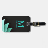 Elegant Turquoise Floral gepersonaliseerd monogram Bagagelabel (Voorkant horizontaal)