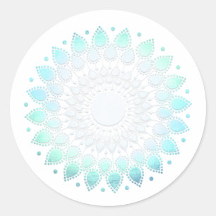 Elegant Turquoise Floral Lotus White Marble Ronde Sticker