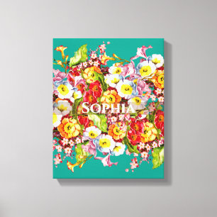 Elegant Turquoise  Floral Persoonlijke naam Canvas Afdruk