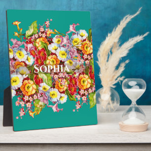Elegant Turquoise  Floral Persoonlijke naam Fotoplaat