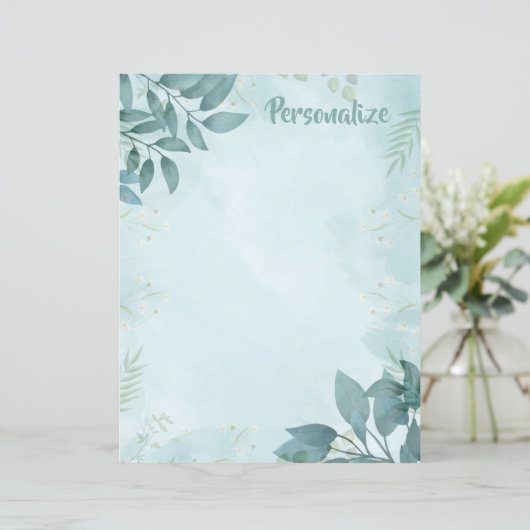 Élégant Turquoise Foliage Feuille Nature Papeterie (Debout devant)
