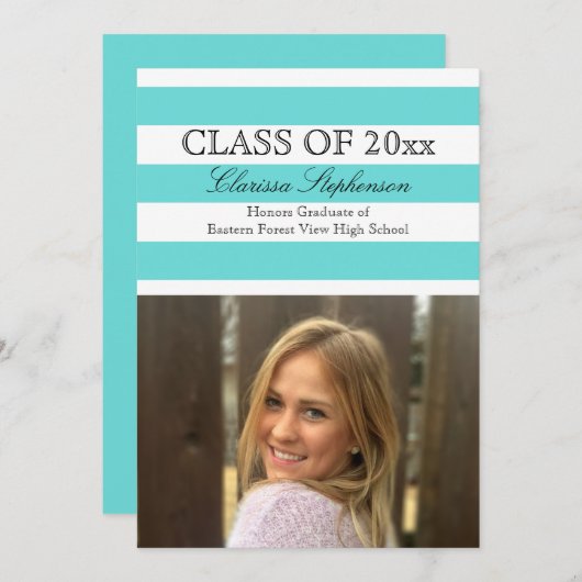 Elegant Turquoise Foto Afstuderen Aankondiging (Voorkant / Achterkant)
