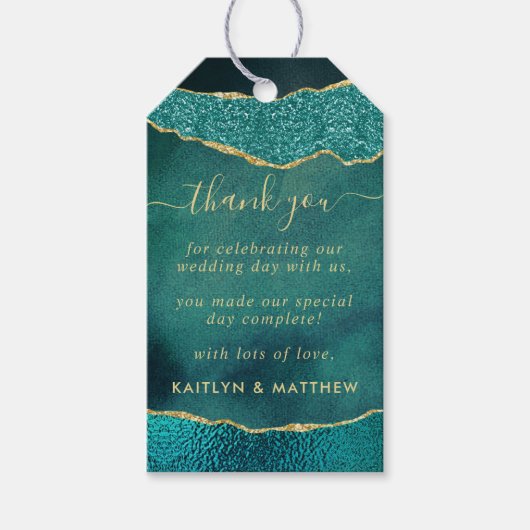 Elegant Turquoise & Gold Agate Wedding Cadeaulabel (Voorkant)