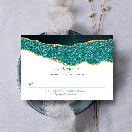 Elegant Turquoise & Gold Agate Wedding RSVP Kaartje
