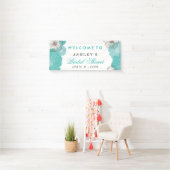 Elegant Turquoise Groen Bloemstuk Bruiloft Feest Spandoek (Insitu)