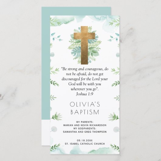 Elegant Turquoise, groen doop Bladwijzer gunst Bedankkaart (Voorkant / Achterkant)