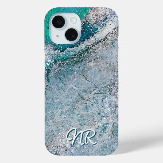 Elegant turquoise groene monogram marmer Case-Mate iPhone case (Achterkant)