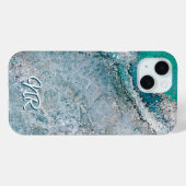Elegant turquoise groene monogram marmer Case-Mate iPhone case (Achterkant (horizontaal))