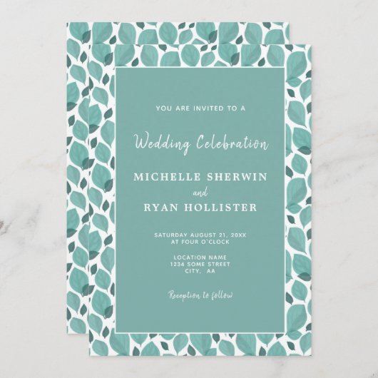 Elegant Turquoise Leaf Pattern Botanical Wedding I Kaart (Voorkant / Achterkant)