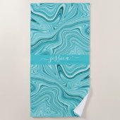 Elegant turquoise marble script name  strandlaken (Voorkant)