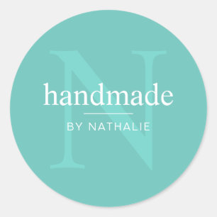 Elegant Turquoise Monogram Handgemaakte Custom Cra Ronde Sticker