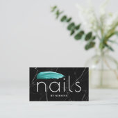 Elegant turquoise nagellak zwarte marmer visitekaartje (Staand voorkant)
