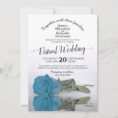 Elegant Turquoise of Sky Blue Roos Virtual Wedding Kaart (Voorkant)