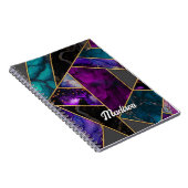 Elegant turquoise paarse glitter girly schetsboek notitieboek (Rechterzijde)