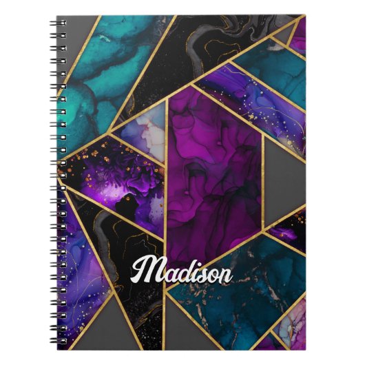 Elegant turquoise paarse glitter girly schetsboek notitieboek (Voorkant)