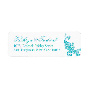 Elegant Turquoise Paisley Peacock bruiloft adres Etiket