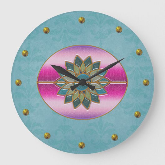 Elegant Turquoise & Pink Art Deco Wall Clock Grote Klok (Voorkant)