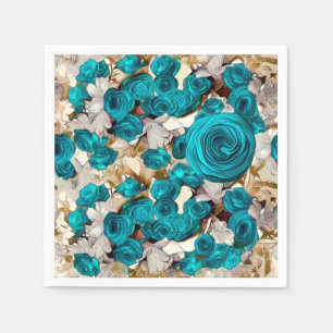 Elegant turquoise rozen op beige abstracte werpen servet