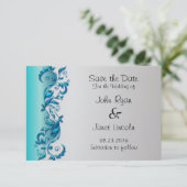 Elegant Turquoise & Silver Florid Wedding Design Save The Date (Staand voorkant)