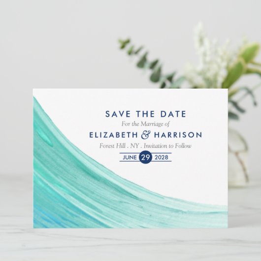 Elegant Turquoise snijdt strand sparen de Datum Save The Date (Staand voorkant)