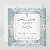 Elégant Turquoise Sweet 16 Seteen Pearl Invitation (Devant)