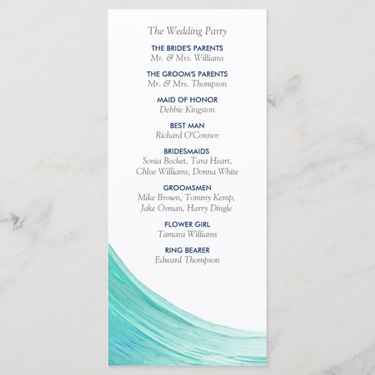 Elégant Turquoise Tides Beach Wedding Programme (Dos)