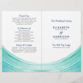 Elegant Turquoise Tides Beach Wedding Programme