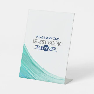 Elegant Turquoise Tides Beach Wedding Reclamebord Met Voetstuk
