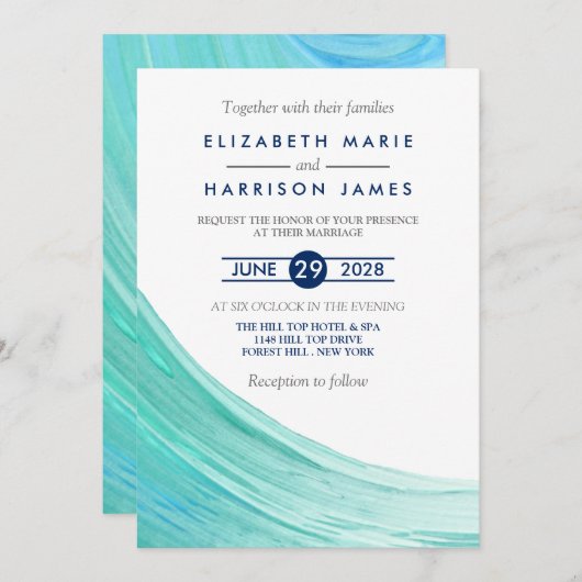 Elégant Turquoise Tides Plage Mariage Invitation (Devant / Derrière)