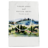 Elegant Tuscany Italië Waterverf Landschap Weddens Medium Cadeauzakje (Voorkant)