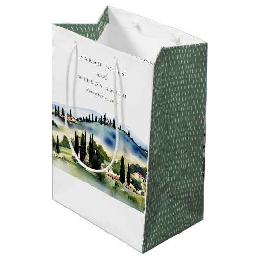 Elegant Tuscany Italië Waterverf Landschap Weddens Medium Cadeauzakje (Achterkant Gekanteld)